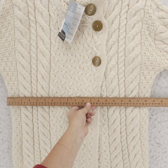 NWT ARAN Super Soft Merino Wool 3-Button Cardigan Asymmetrical Cable Knit XL - Picture 11 of 14
